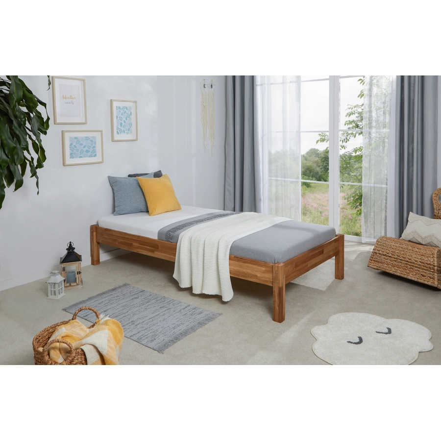 TICAA Einzel- und Doppelbett Dora Eiche massiv geölt Braun