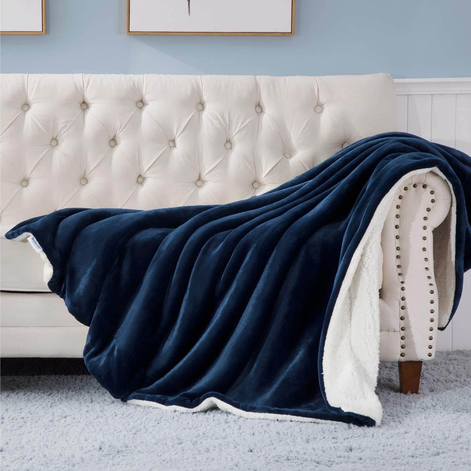 (150x200cm) Weiche Sherpa Kuschel Decke TV Lounge Plüschdecke - Blau