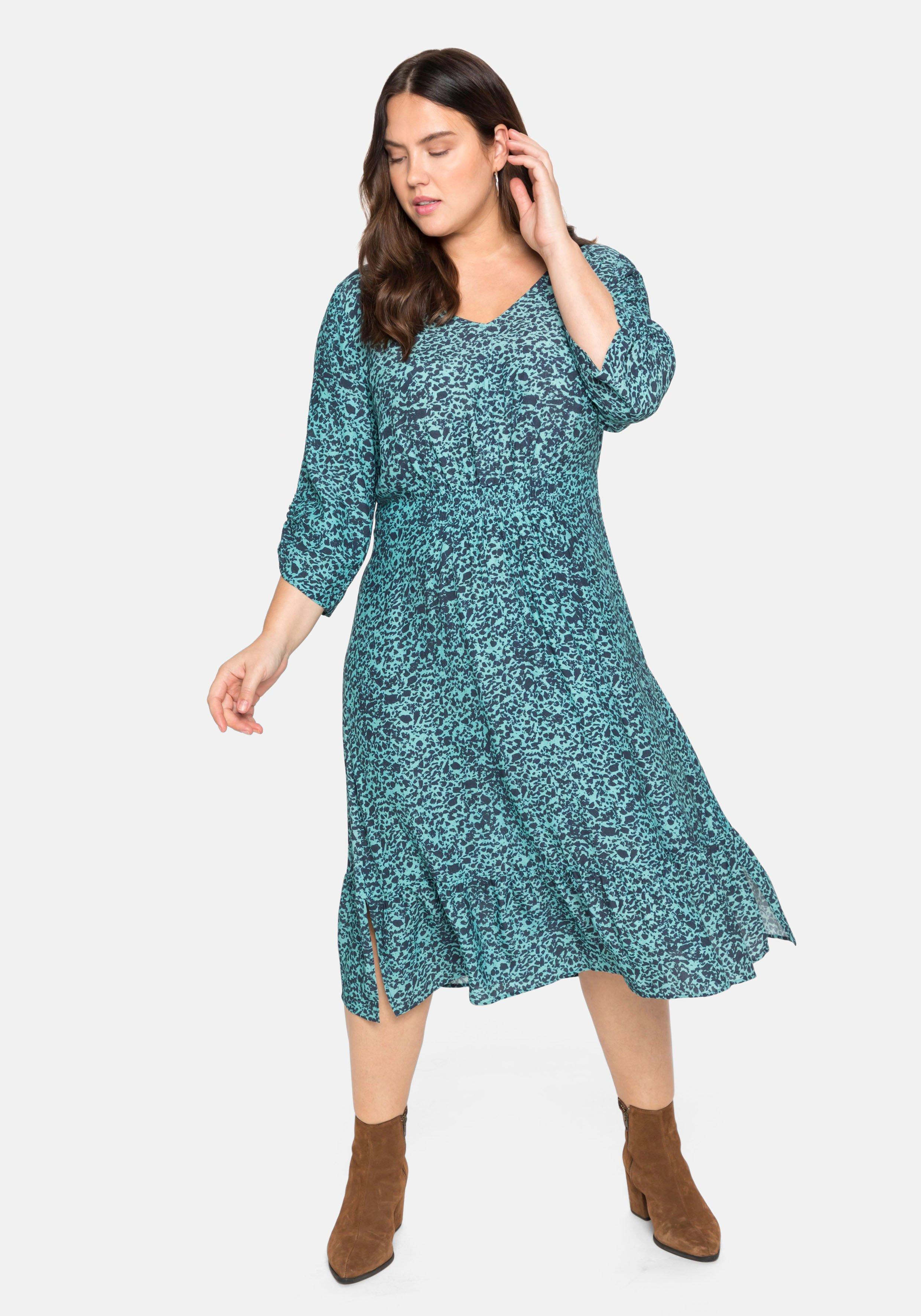 Midikleid mit Alloverprint und 3/4-Ärmeln