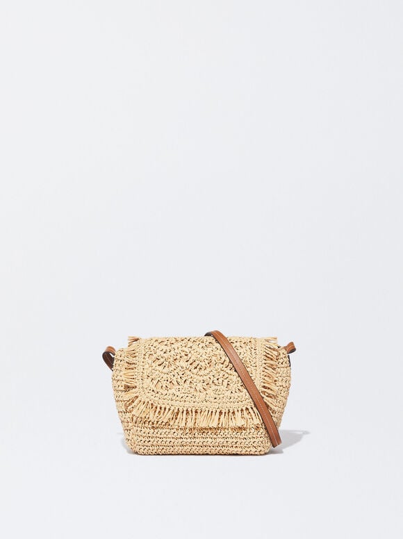 Bolsa de ombro com efeito palha - Bege