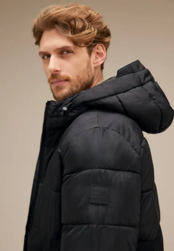 Pufferjacke im Materialmix - Black