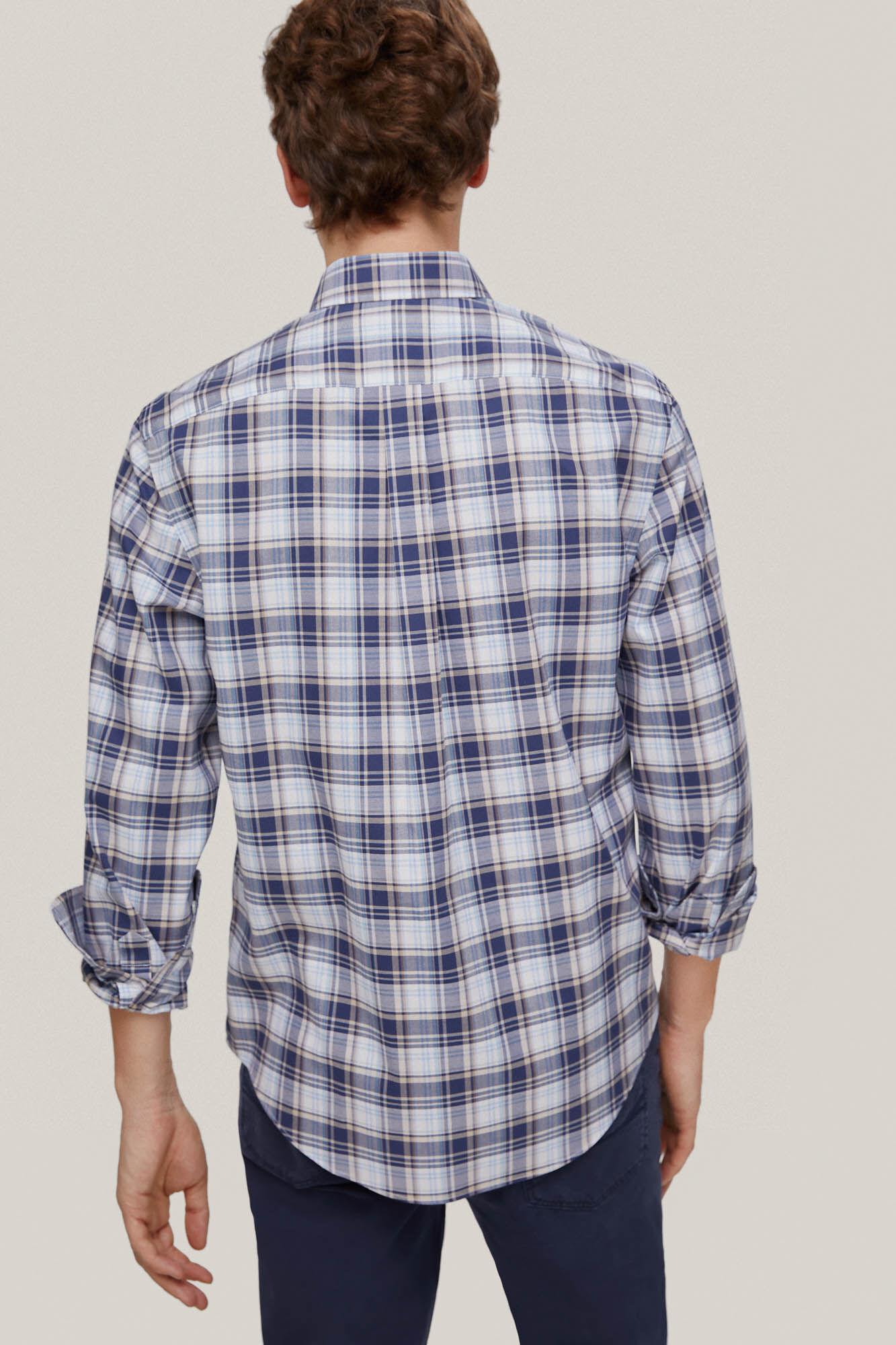 Camisa xadrez que não precisa passar e com tratamento antimanchas - Azul