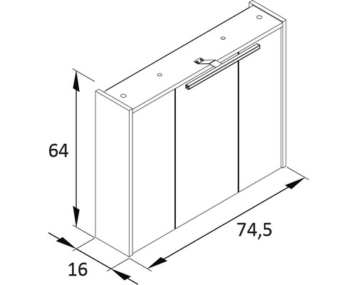 Spiegelkast Möbelpartner Flag 74,5 x 16 x 60 cm wit 3-deurs LED