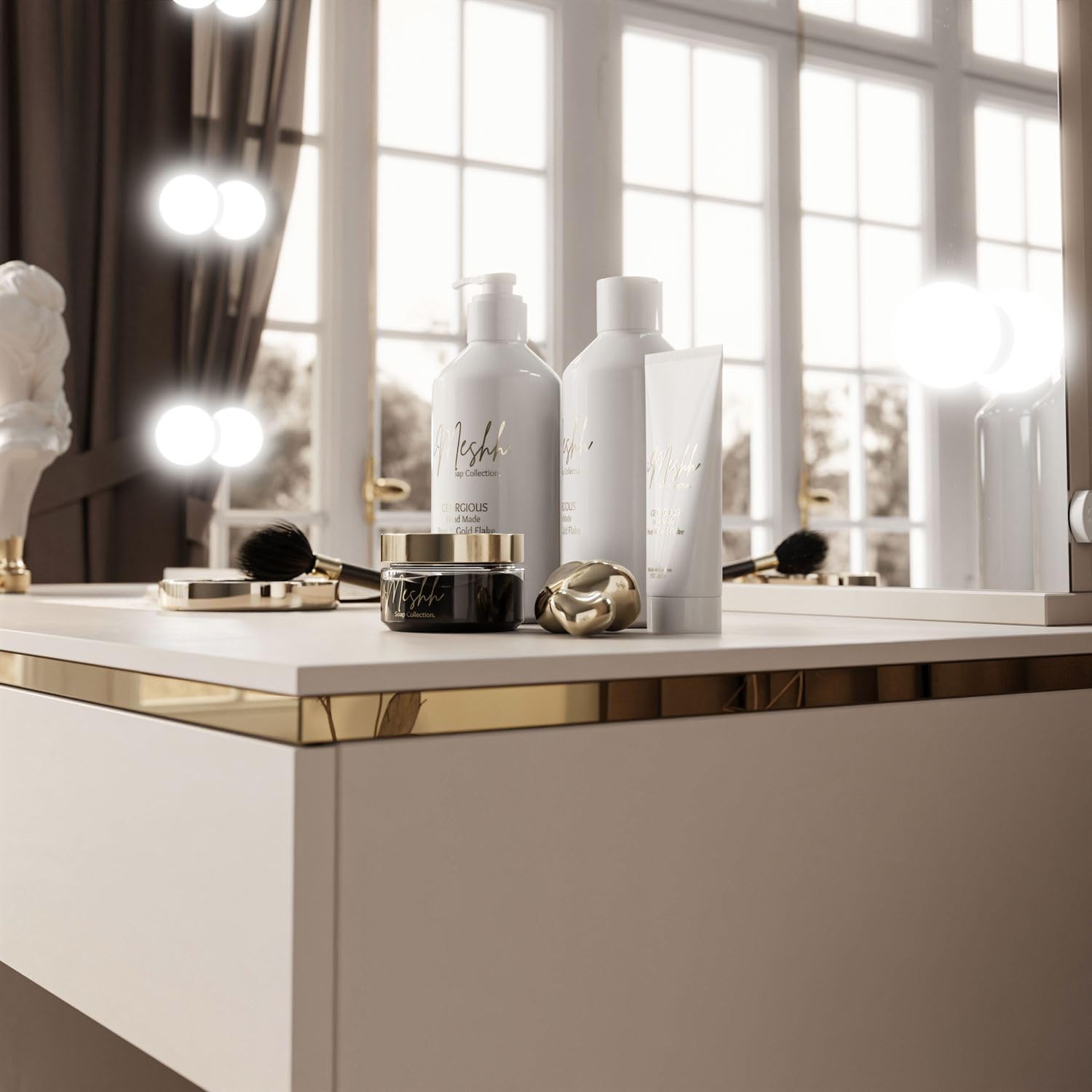 Lookway Schminktisch Aurora II Elite Kaschmir Matt, LED-Spiegel, Schubladen, Luxuriöses Design