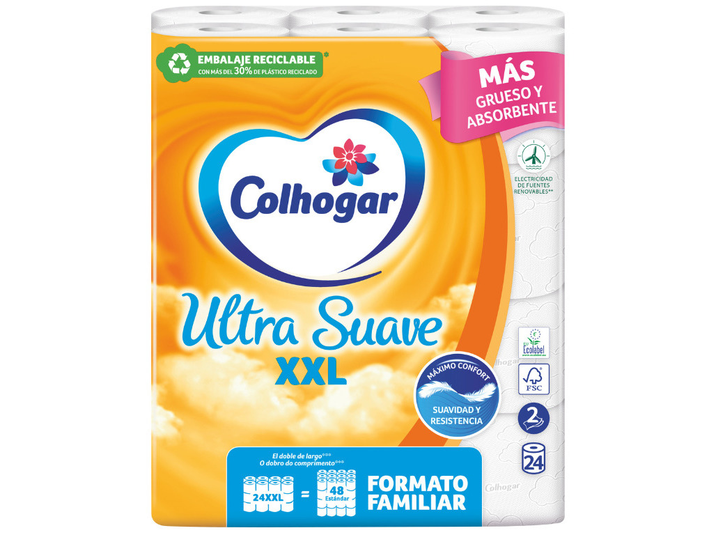 PAPEL COLHOGAR HIGIÉNICO ULTRA SUAVE XXL 24ROLOS=48ROLOS