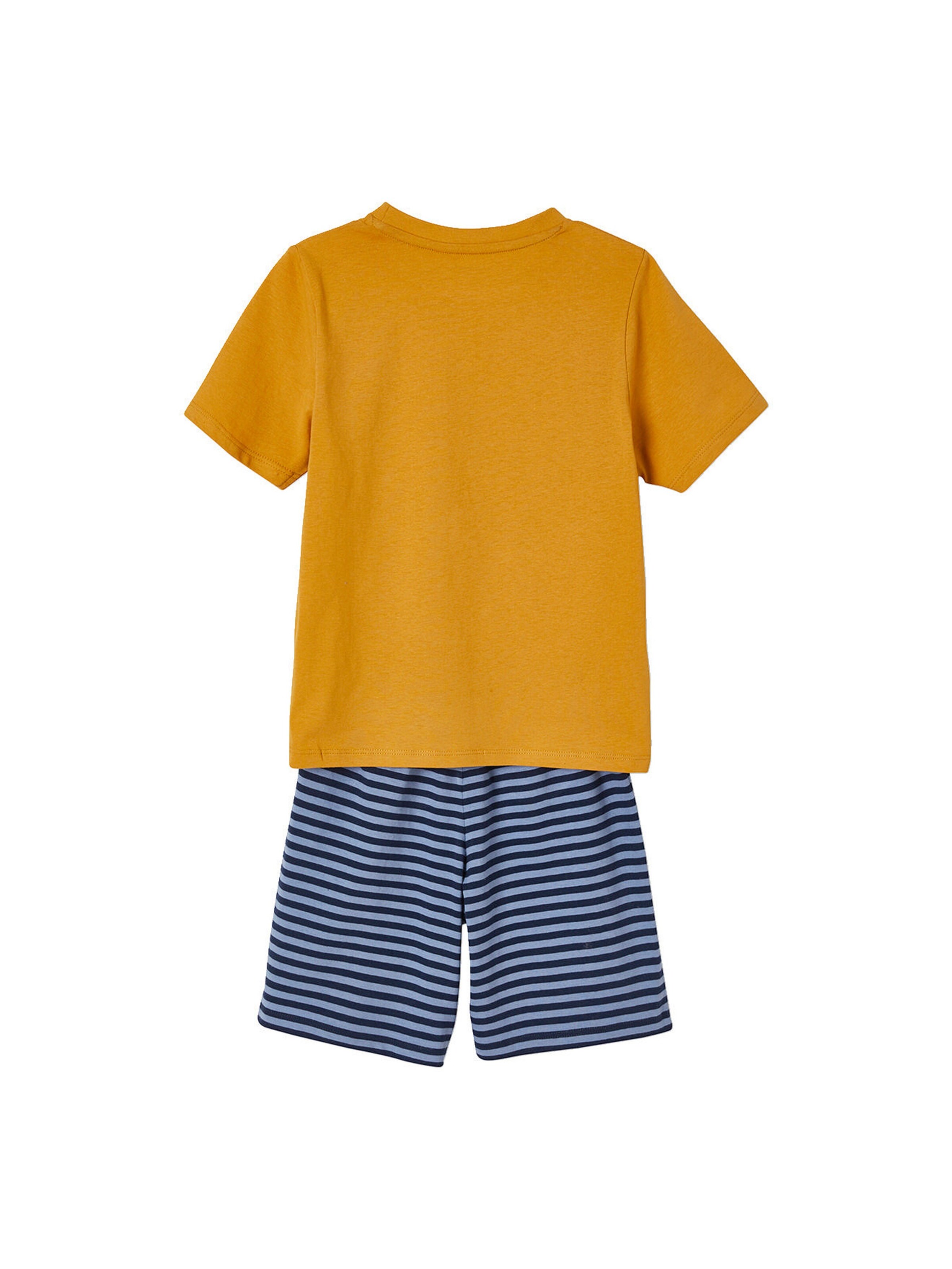 Vertbaudet 2er-Pack kurze Jungen Schlafanzüge, Wale BASIC blau+senfgelb/blau gestreift