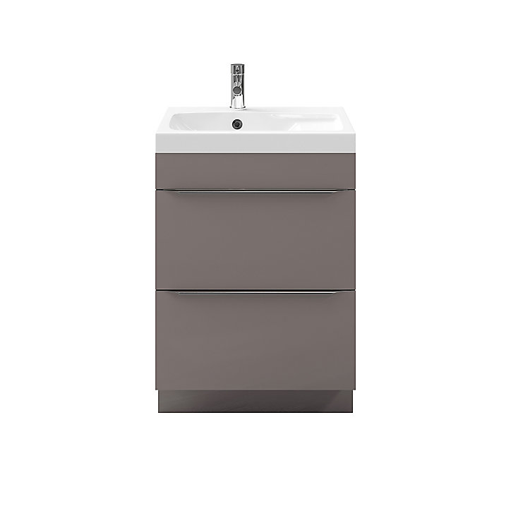 Ensemble l.60 cm meuble sous vasque Imandra gris taupé à poser + plan vasque Mila résine blanc
