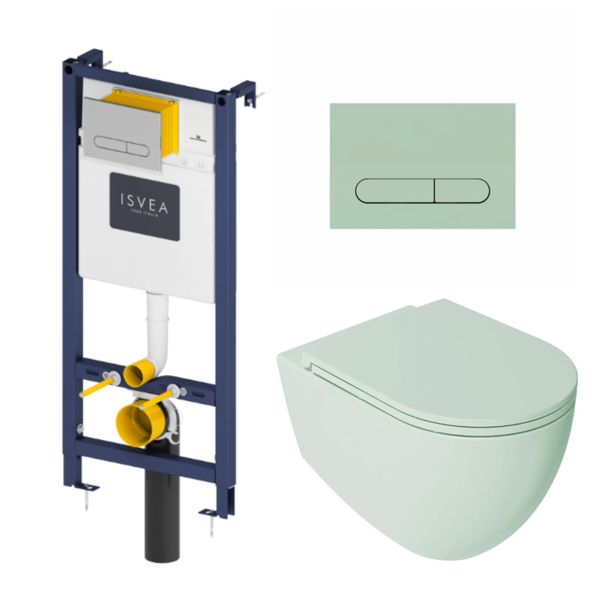Isvea Durezza met Isvea Infinity randloos toilet mintgroen mat en softclose zitting