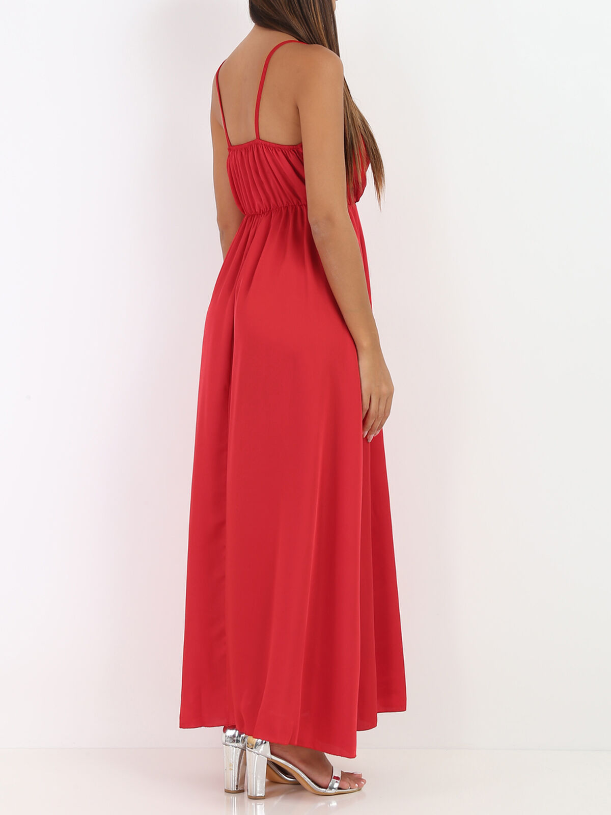 Robe portefeuille satinée- Rouge