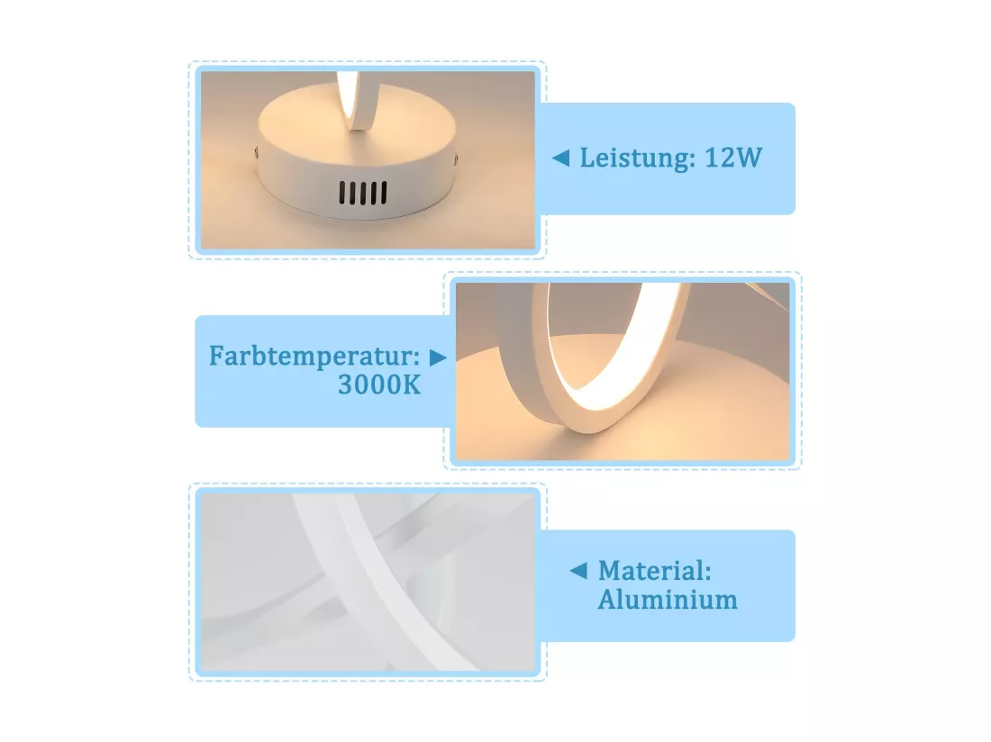 NETTLIFE Plafonnier LED salon moderne noir 12W intérieur 3000K LED