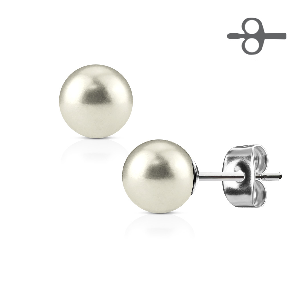 (1 Paar) 316L Edelstahl Ohrringe Ohrstecker mit Perle - Silber