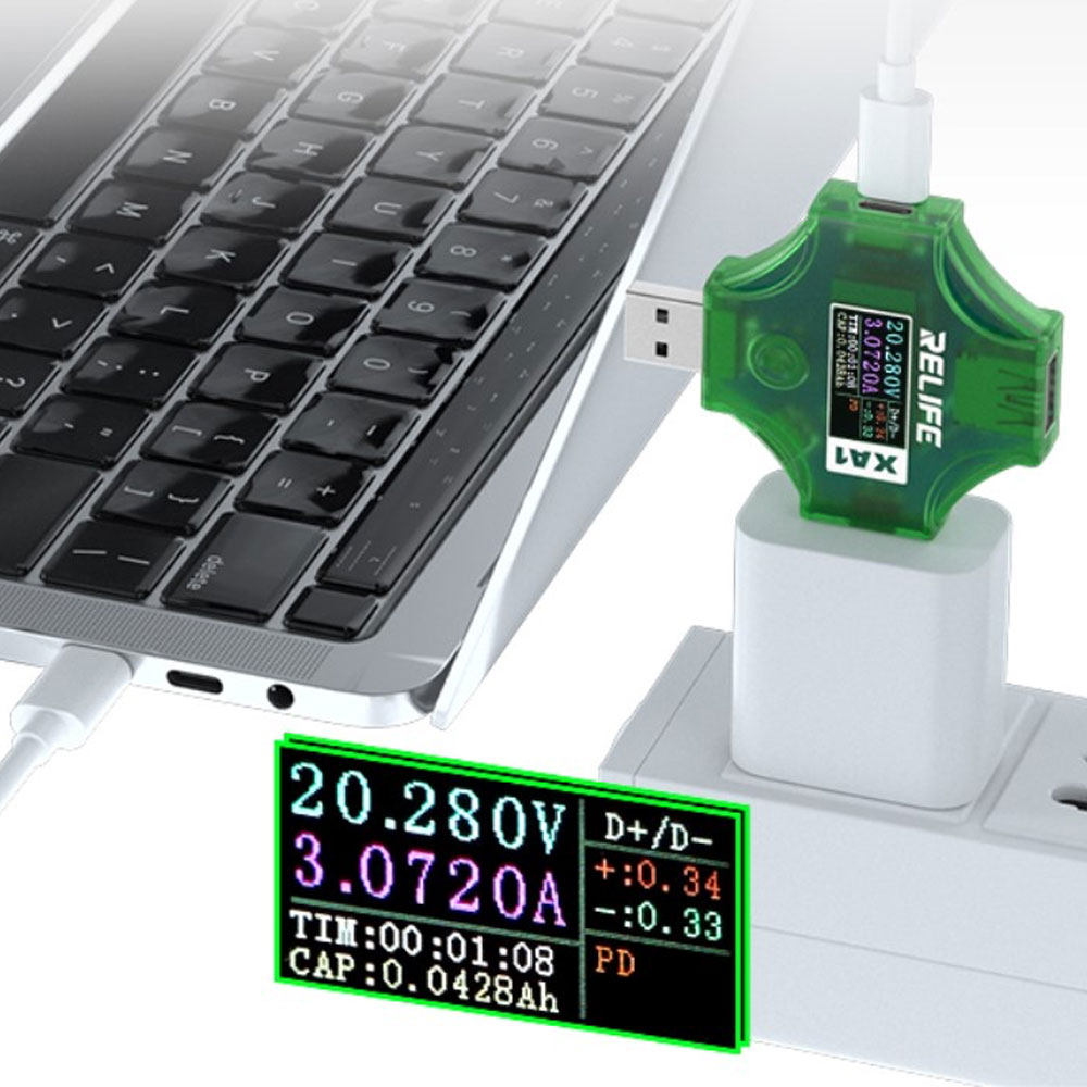 Digitaler USB A / USB C / Micro USB Spannungsmesser Voltmeter Amperemeter mit LCD Display (4-25V / 0-5A / 0-9999Wh) - Grün