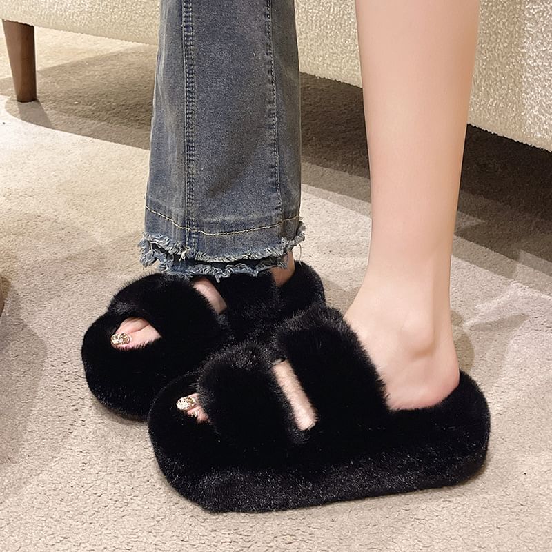 Asterisk - Platform Fluffy Slide Sandalen
