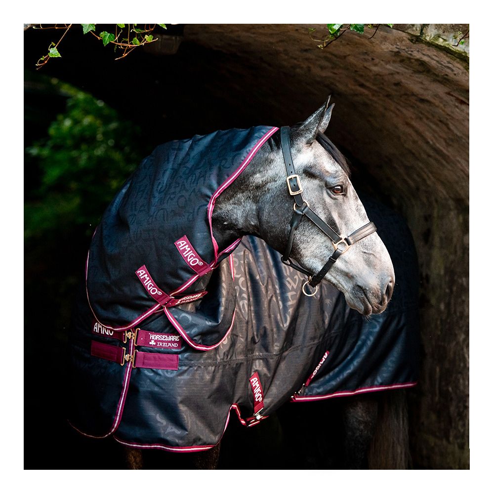 Horseware AMIGO HERO 600D RIPSTOP PLUS 0g - Couverture de paddock + couvre-cou navy hw print/burgandy/white