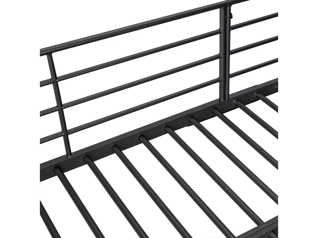 Lit mezzanine 90x200cm en métal - avec bureau et échelle de rangement - Noir