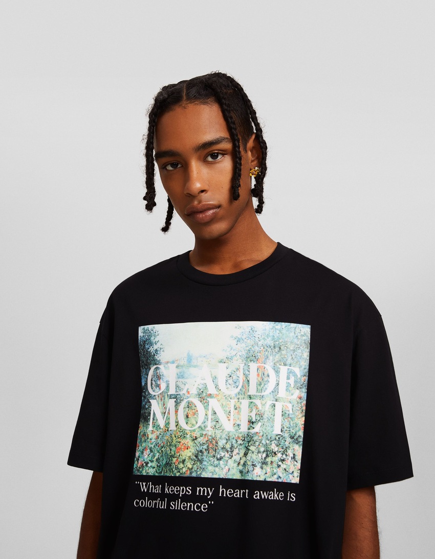 Camiseta de manga curta com estampa de Claude Monet e modelagem quadrada