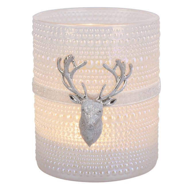 Windlichtglas - Hirsch - silber - ca. 10 x 12,5 cm