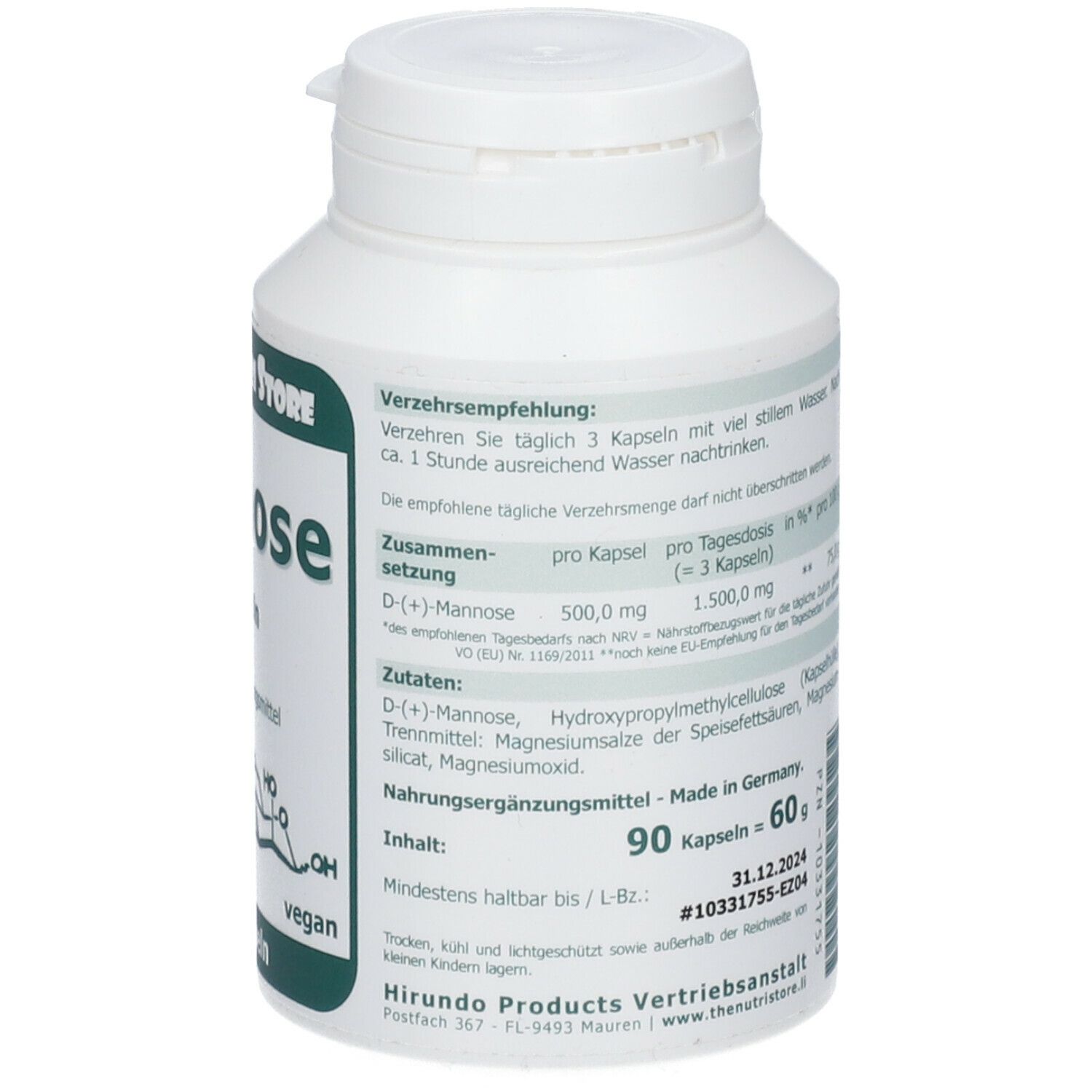 Mannose 500 mg vegetrarische Kapseln