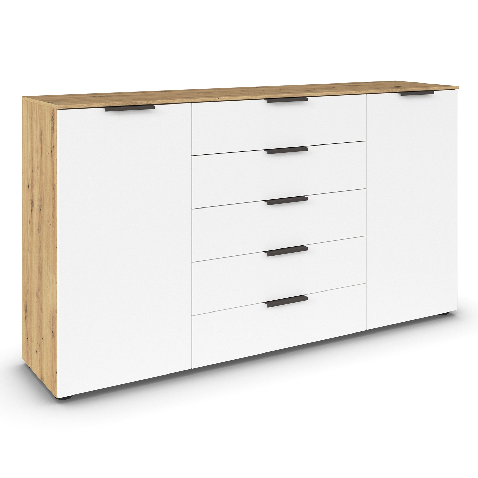 Kommode - Artisan Eiche-alpinweiß - Graphitgriffe - 180 cm