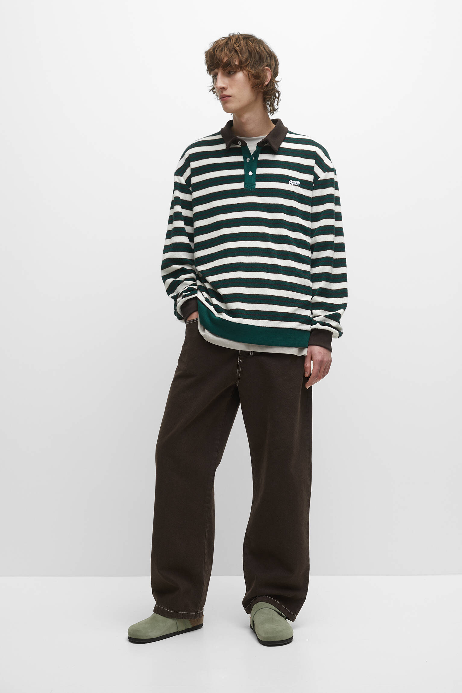 CAMISA POLO LISTRADA DE MALHA - VERDE