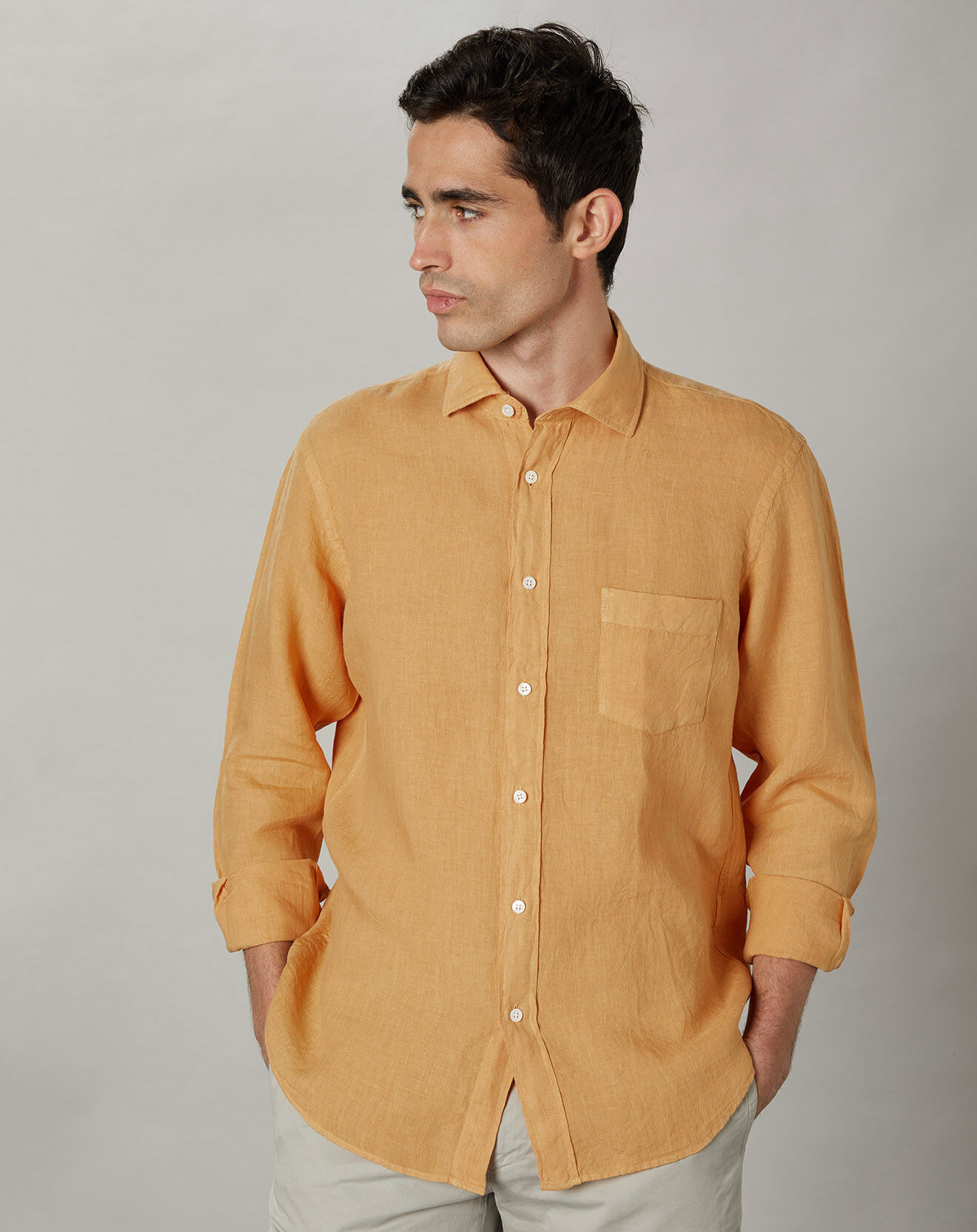 Hartford Chemise regular 100% Lin Paul Pat mango