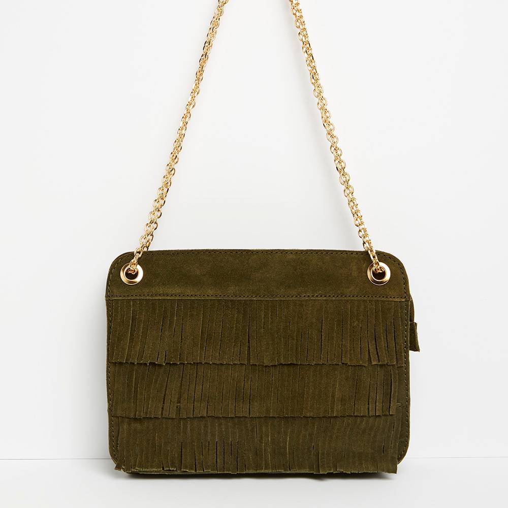 Geometric Retro SAC EN DAIM BANDOULIERE AVEC FRANGE ET CHAINE