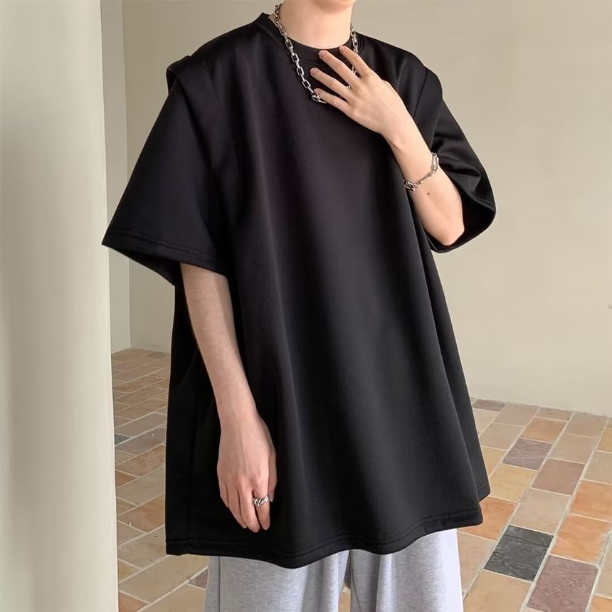 Capbrew - T-shirt met korte mouwen, ronde hals en effen oversized print