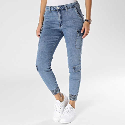 Pantalon Cargo Jean Femme Bleu Denim