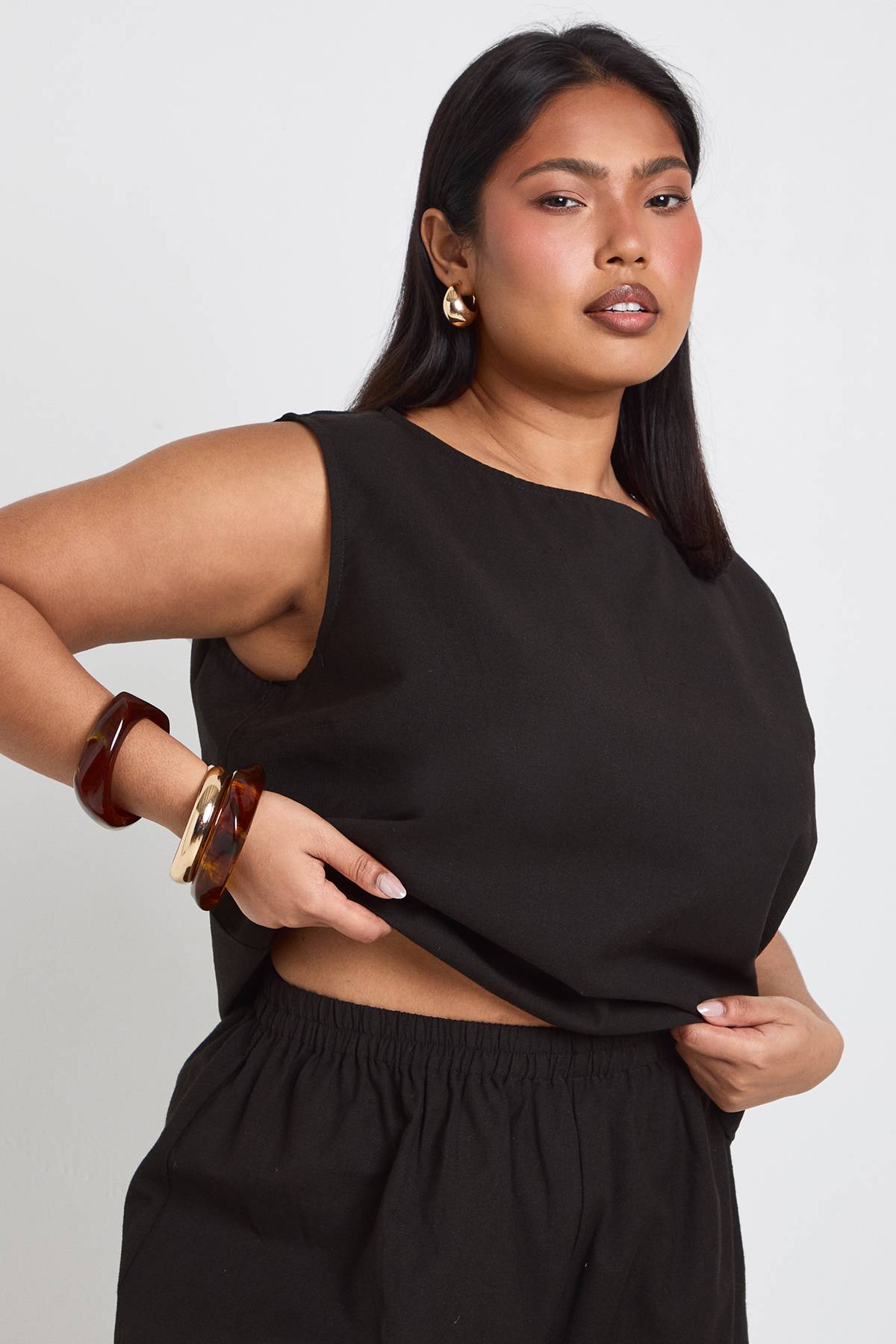 boohoo Ensemble Débardeur Ample Et Pantalon Large À Effet Lin Grande Taille