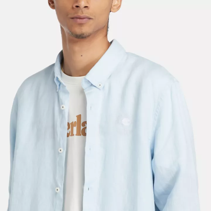 Chemise en lin Mill Brook pour homme en bleu clair