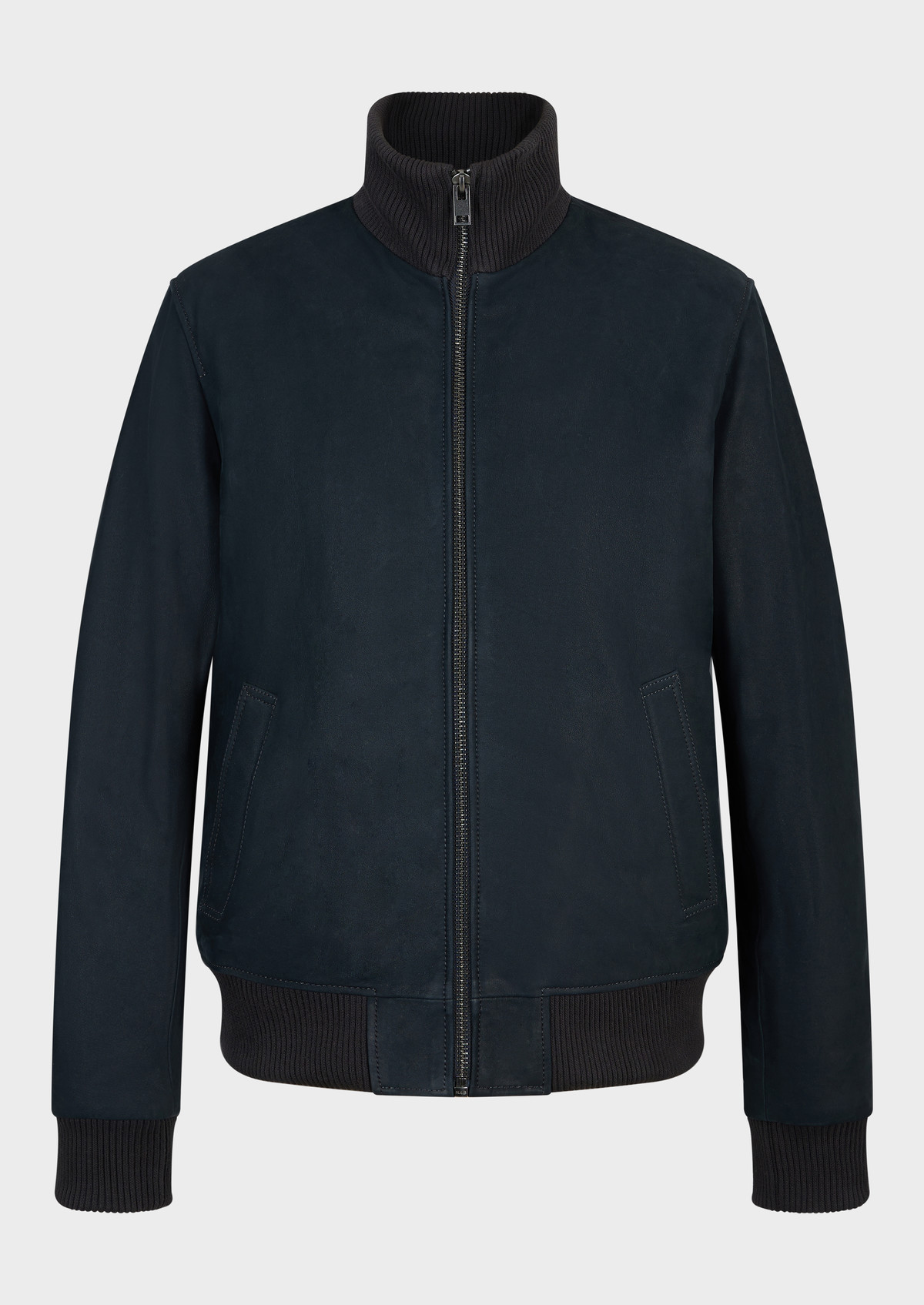 Blouson en cuir nubuck uni bleu marine