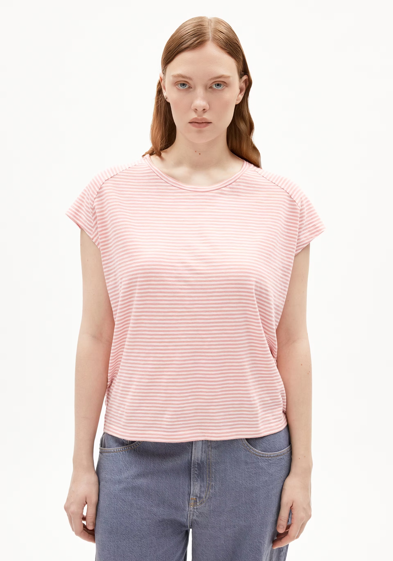 Armedangels T-Shirt Oneliaa Lovely Stripes Oatmilk-Deep Rosalilly