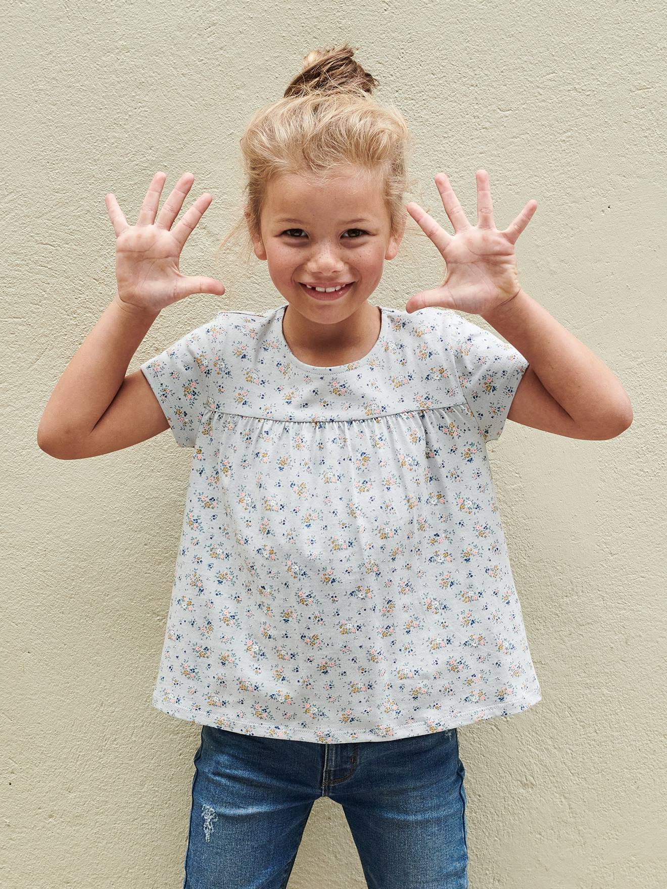Blusa estilo camiseta floral azul claro para meninas
