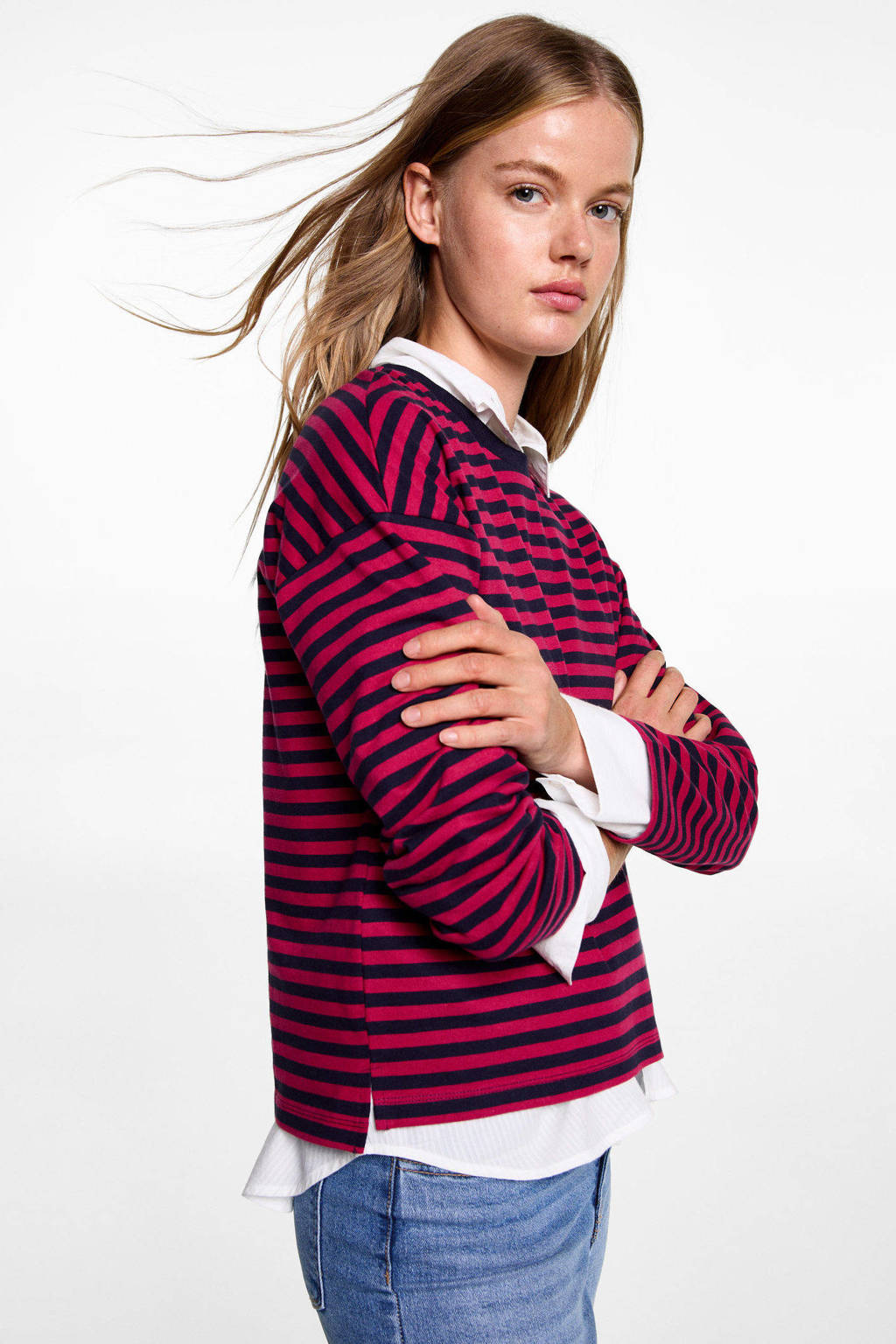 MANGO TEEN longsleeve rood rib gebreid