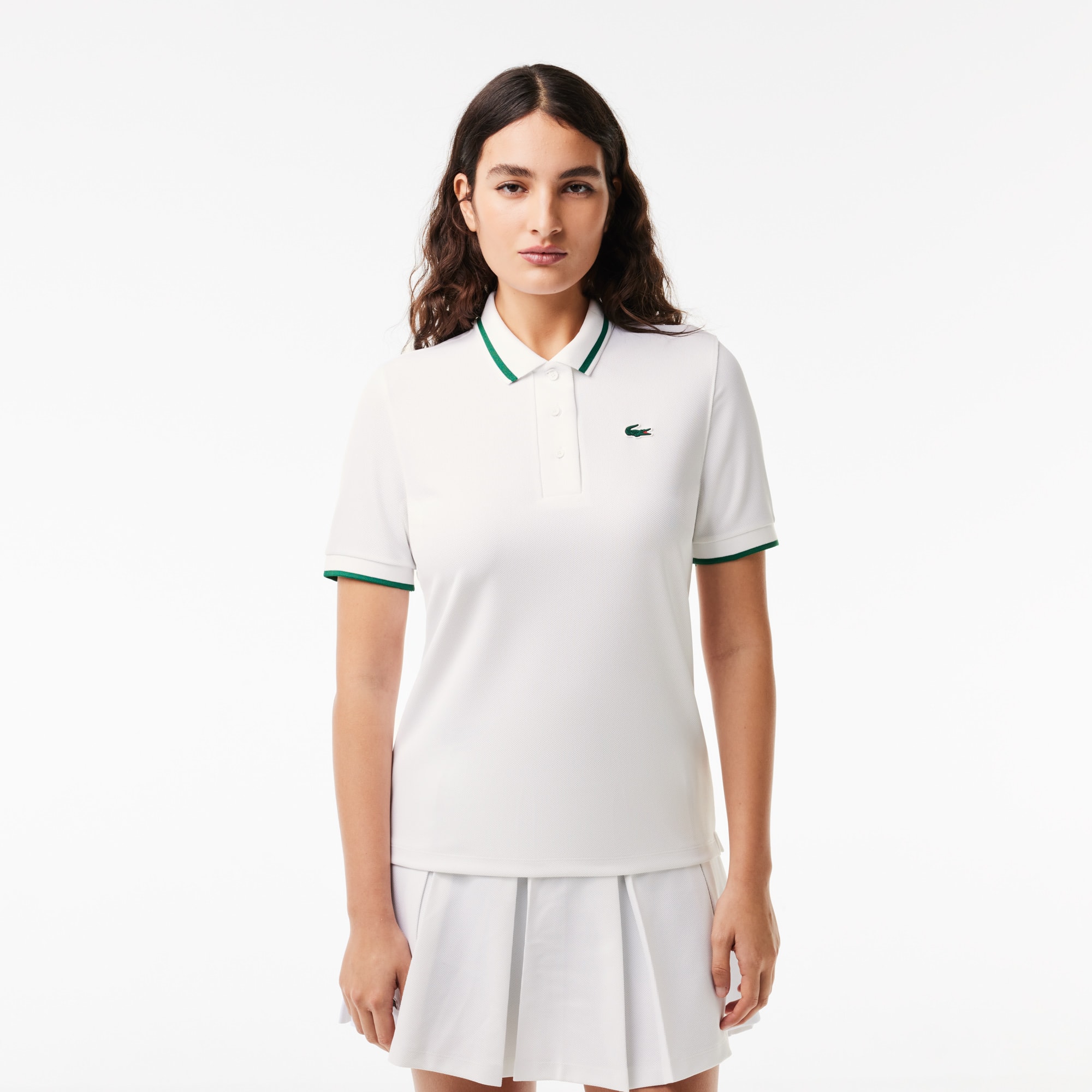 Polo Sport avec col rayé contrasté en piqué Manches Courtes - Blanc - Lacoste - Femme