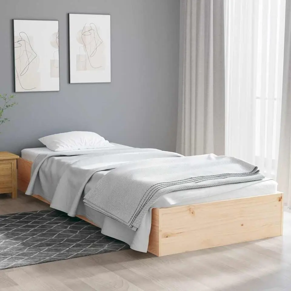vidaXL - Bed frame met lattenbodem - Naturel - Massief hout - 75x190 cm