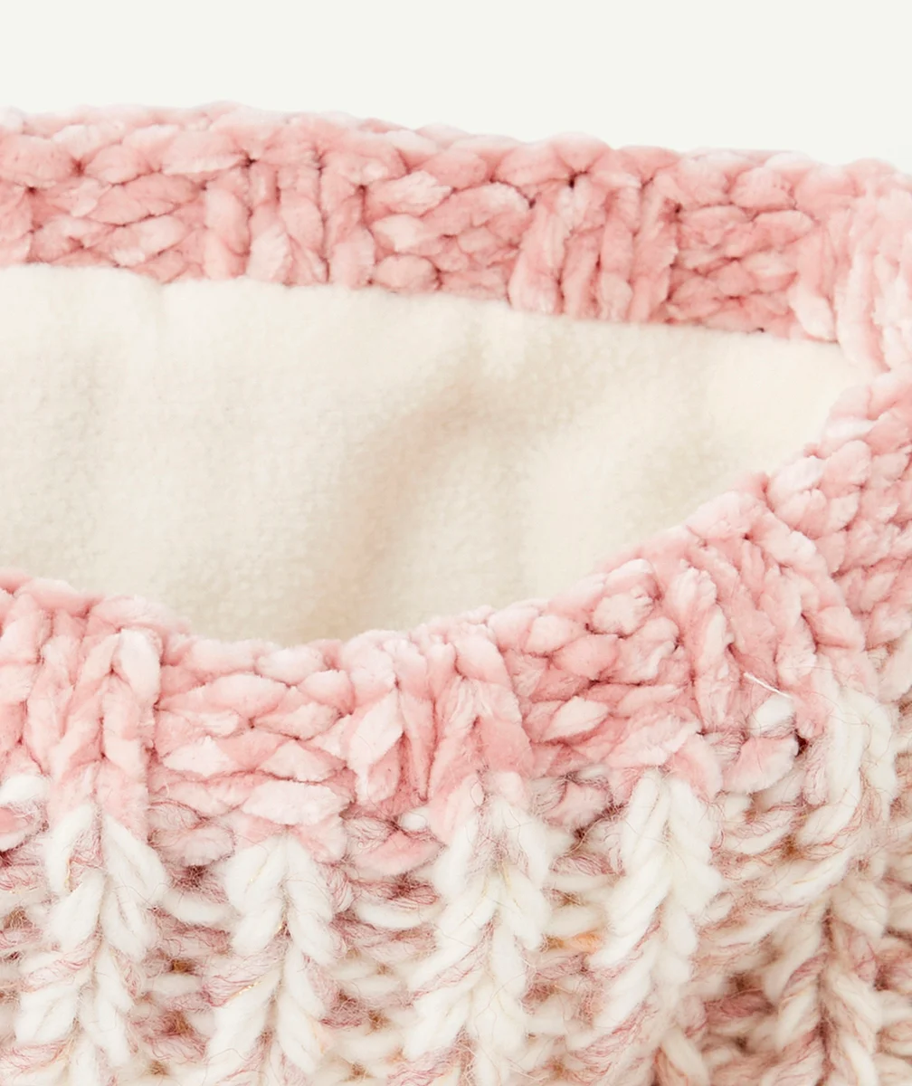 SNOOD FILLE ROSE PÂLE ET BLANC AVEC DOUBLURE POLAIRE