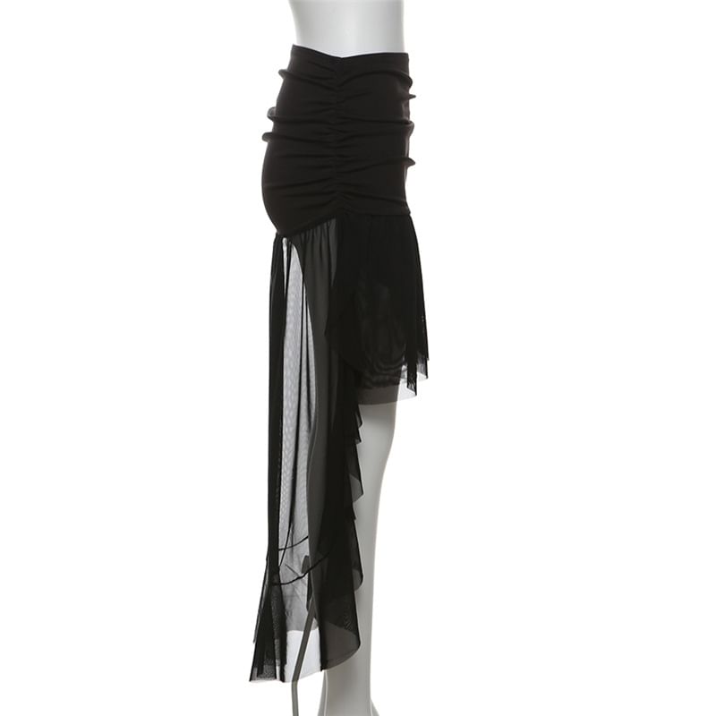 Sugarcoat - Mid-taille effen geplooide mesh mini A-lijn rok