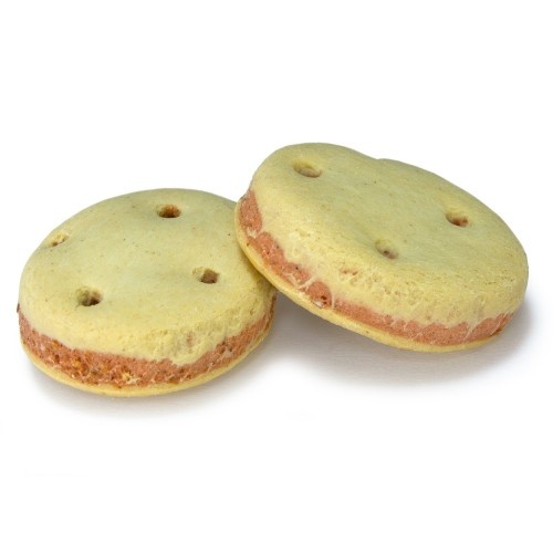 Biscoitos para cães em formato de sanduíche, sabor natural.