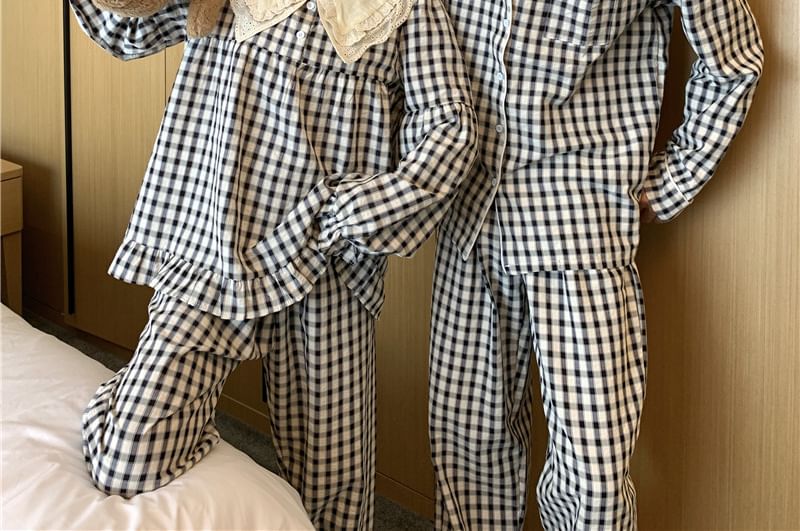 Tanee - Bijpassende geruite pyjamatop / broek / jurk / set voor koppels