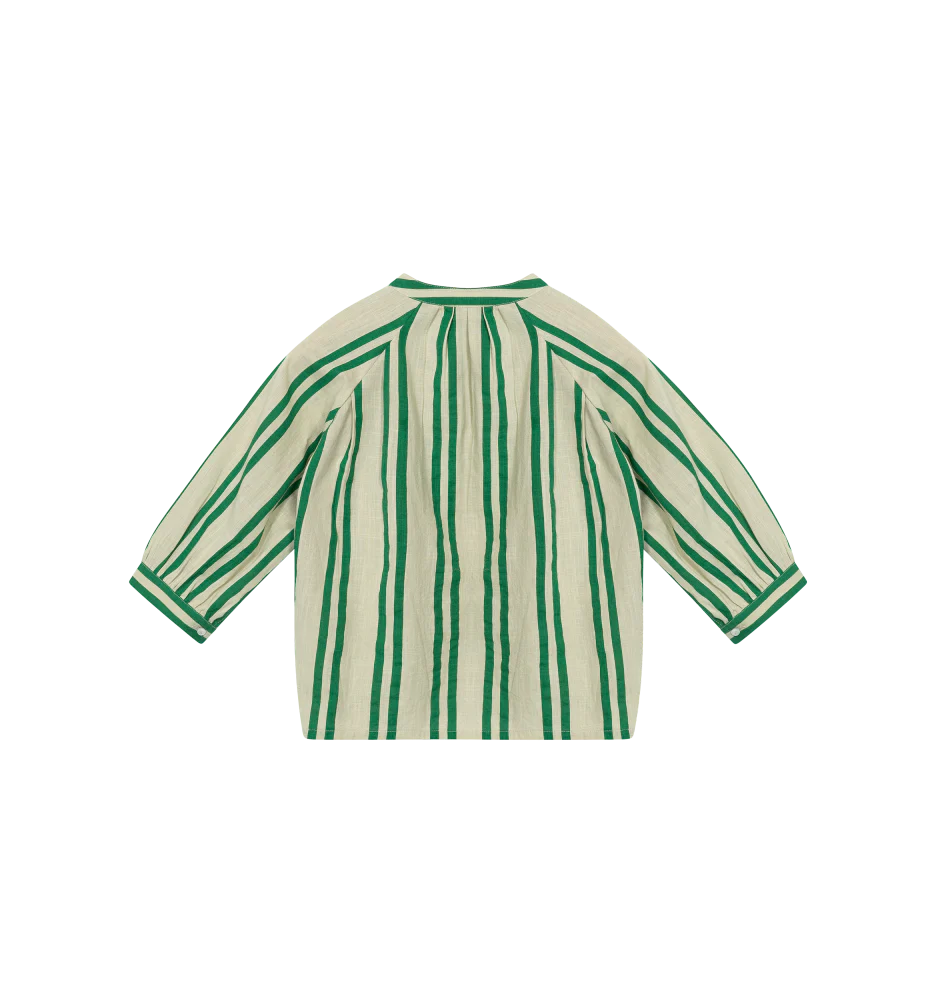 Sunny Stripes Mini Uma Blouse | Beige - Emerald Striped
