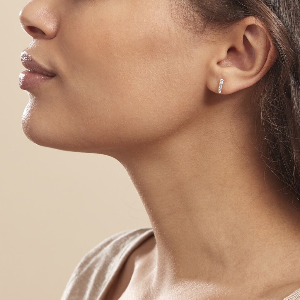 Boucles D'oreilles Puces Youssa Barrettes Or Jaune Strass