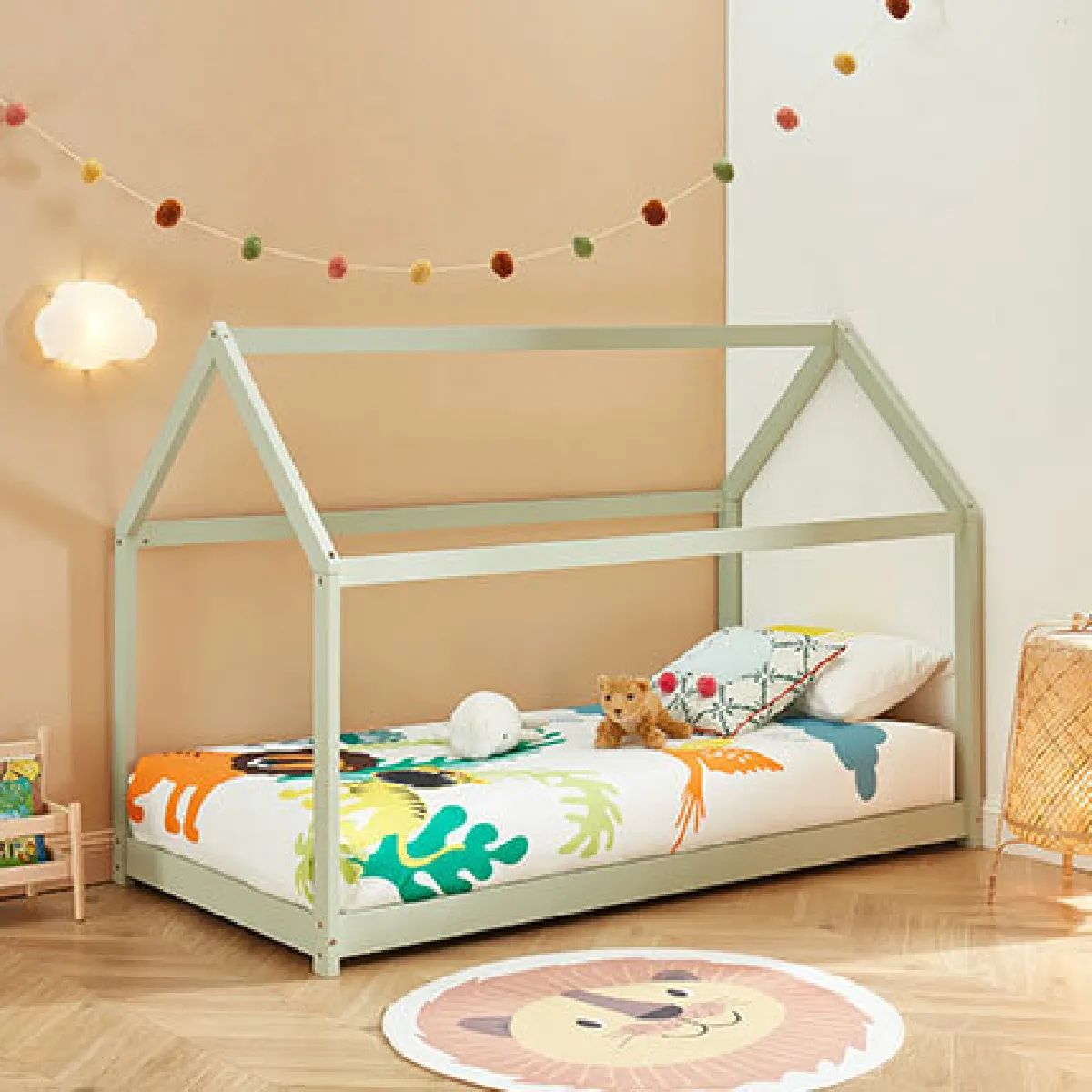 MES Lit cabane enfant 90x190 cm - Vert clair