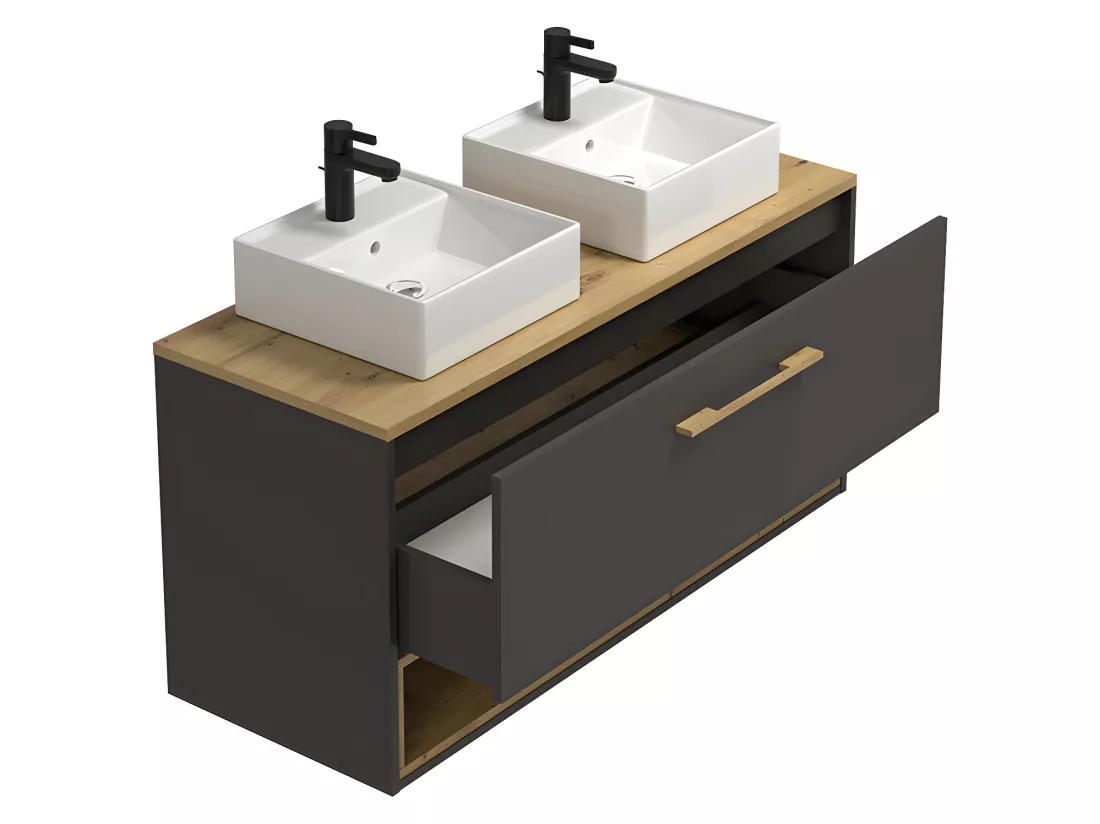 Meuble de salle de bain suspendu anthracite avec double vasque à poser et armoire de toilette - 120 cm - YANGRA