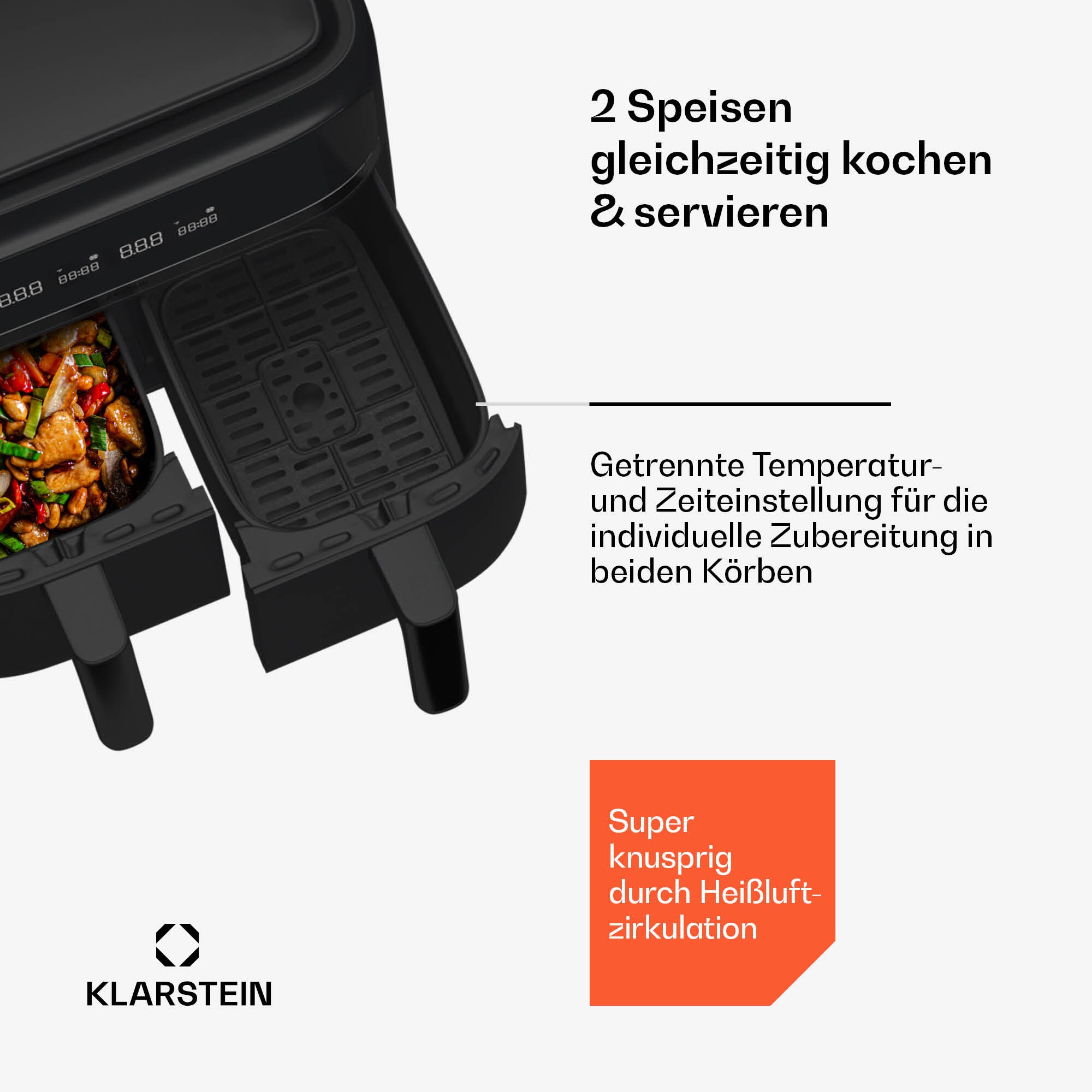 VitaFry Duo Heißluftfritteuse 7,6 Liter 2 Garzonen 6 Programme 7.6 Liter