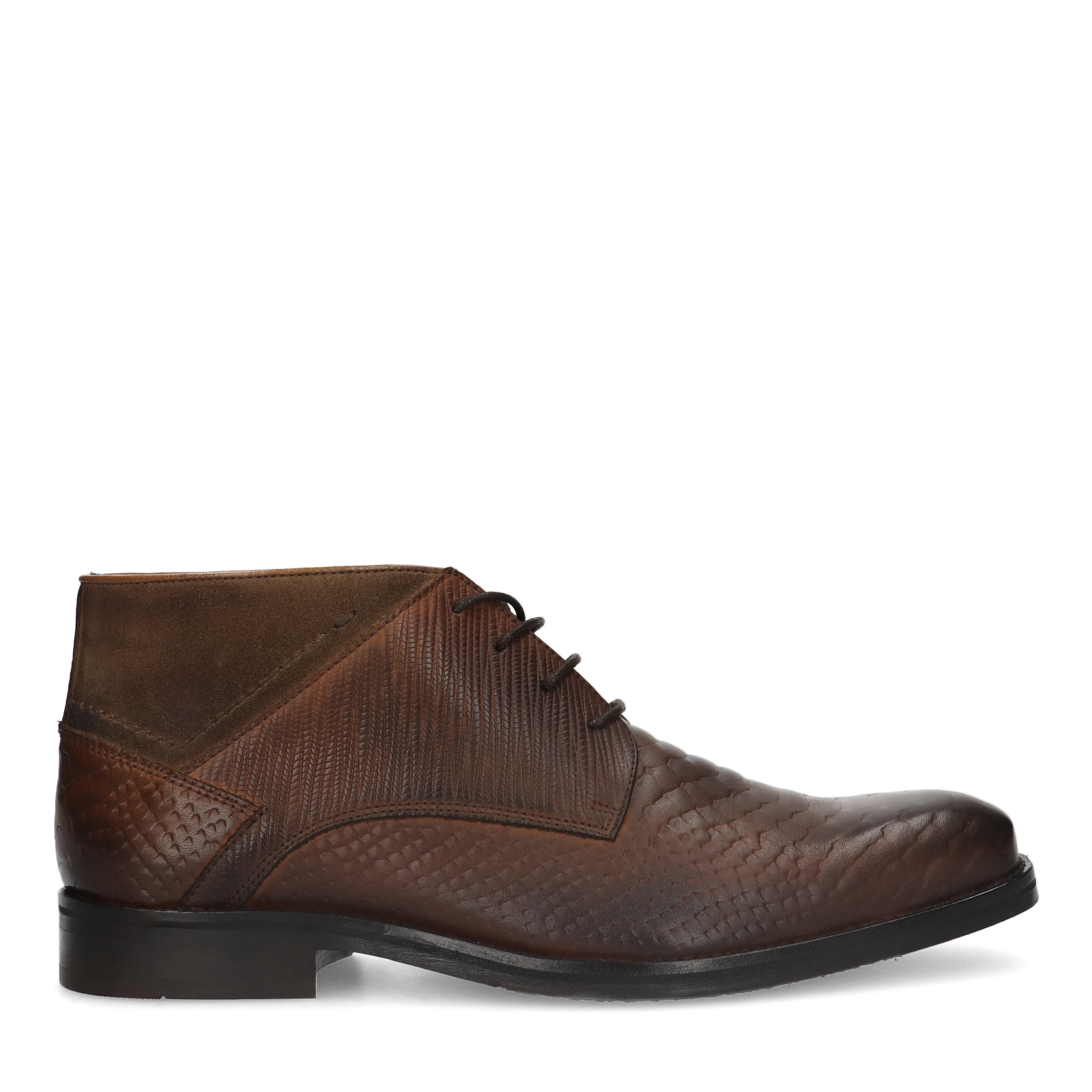 Donkerbruine leren veterschoenen met structuur
