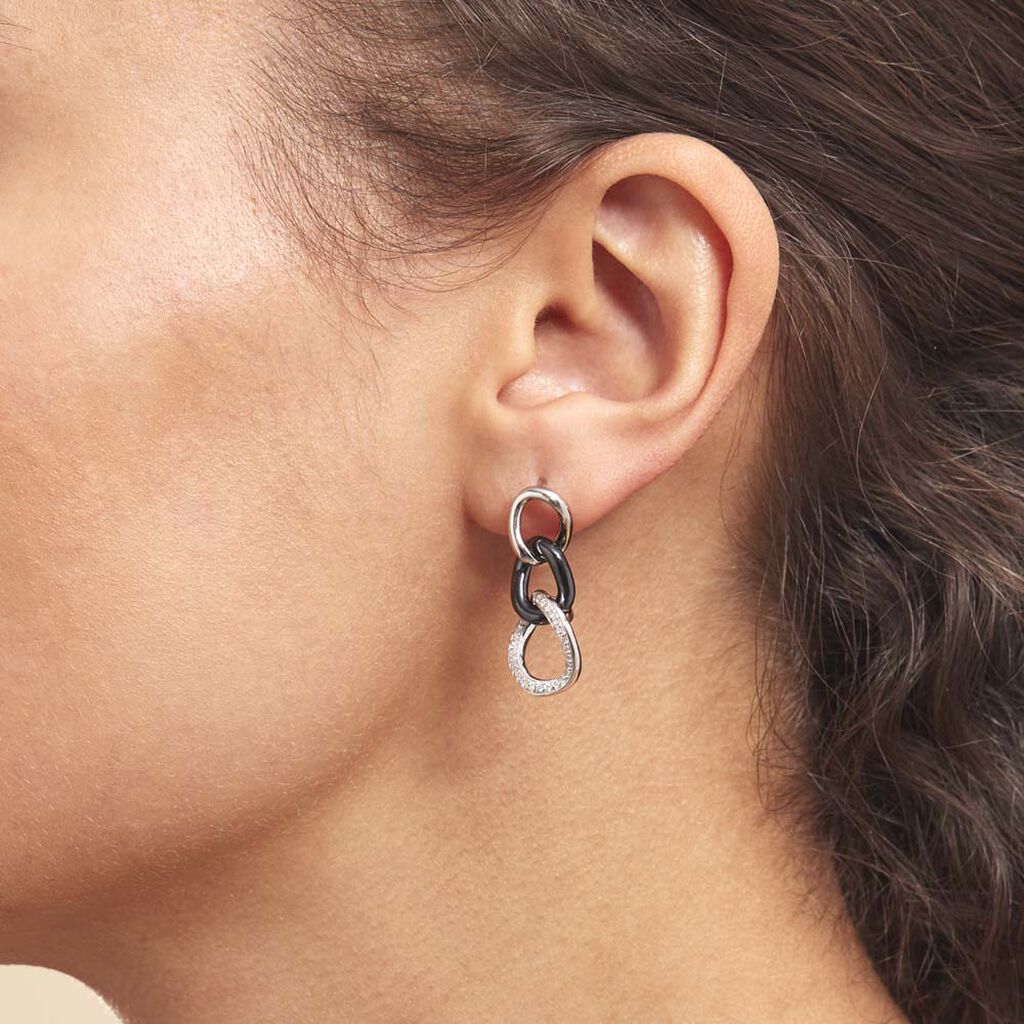 Boucles D'oreilles Pendantes Link Argent Blanc Céramique Et Oxyde