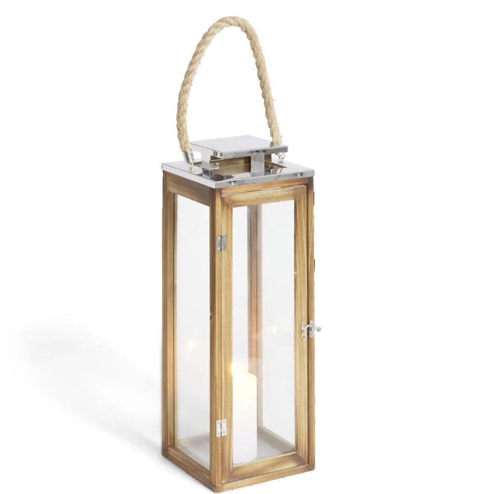 Lanterne bois et verre 19x19xH52,5cm
