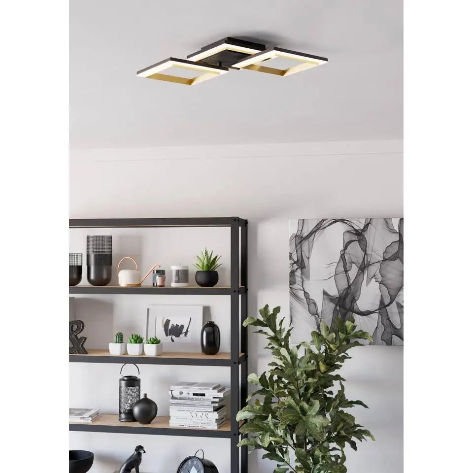 EGLO Calliera Plafonnière - LED - Kunststof - Zwart/Goud/Wit