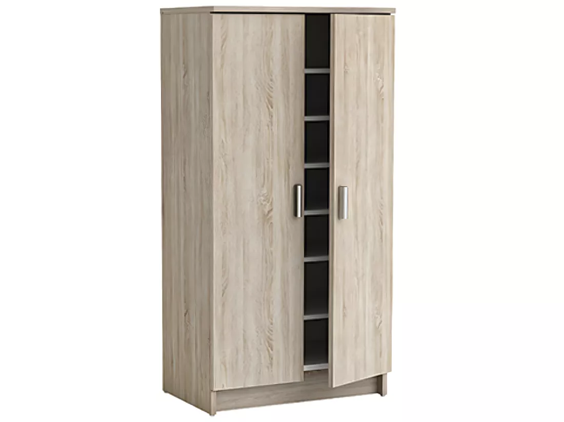 Armoire à chaussures en panneaux de particule, chêne brosse - Dim : 54,6 x 108,4 x 35,3 cm